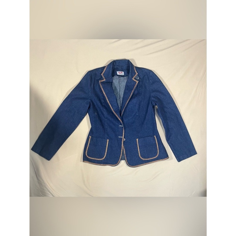 Vintage Pulse by Par Zero Denim Blazer Blue Contrast Trim Jacket Business Show